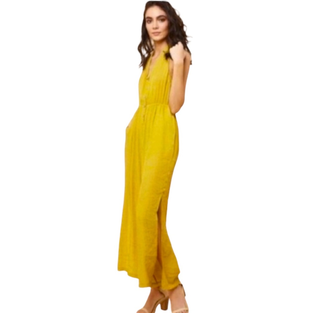 Morrisday the Label Gold Eva Jumpsuit Wide Flared Leg Women’s Large